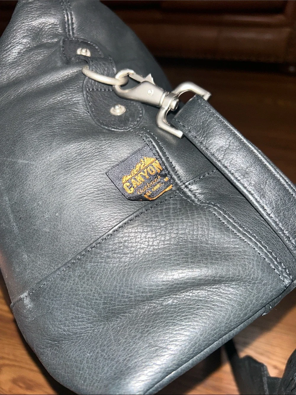 Canyon Outdoors Leather Good Black Soft Leather Weekender XL Duffle Bag - Men
